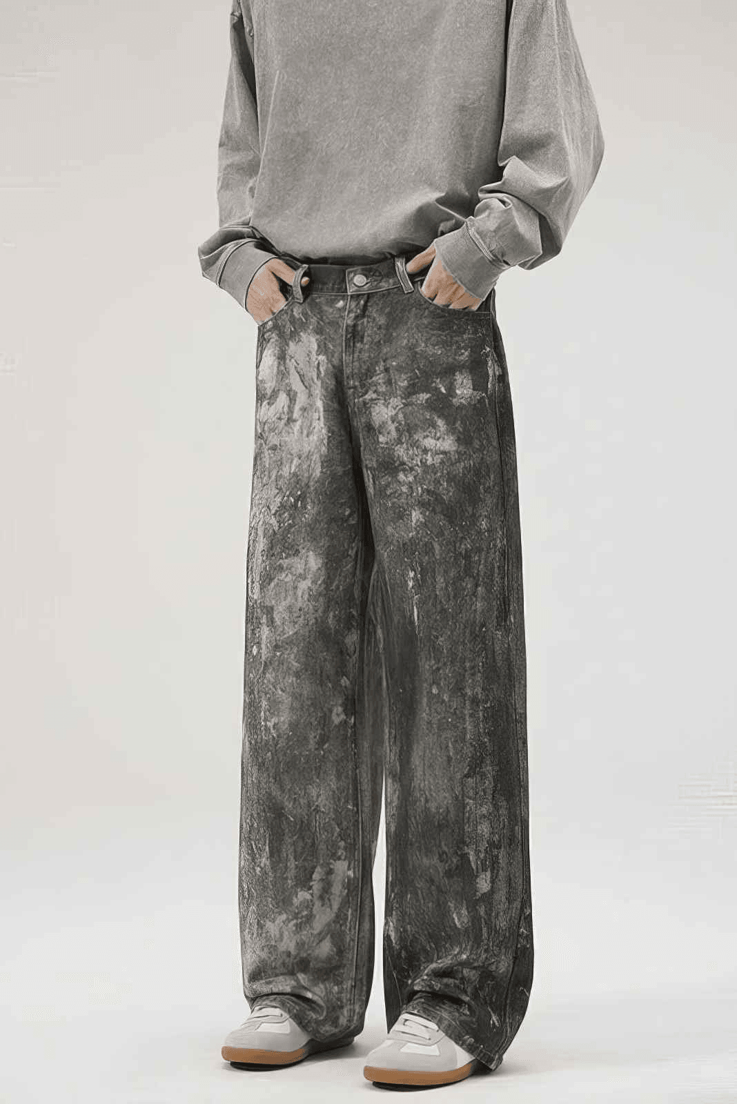 Americana Ink Splash Denim Wide-Leg Pants - Heavyweight Washed Relaxed Fit